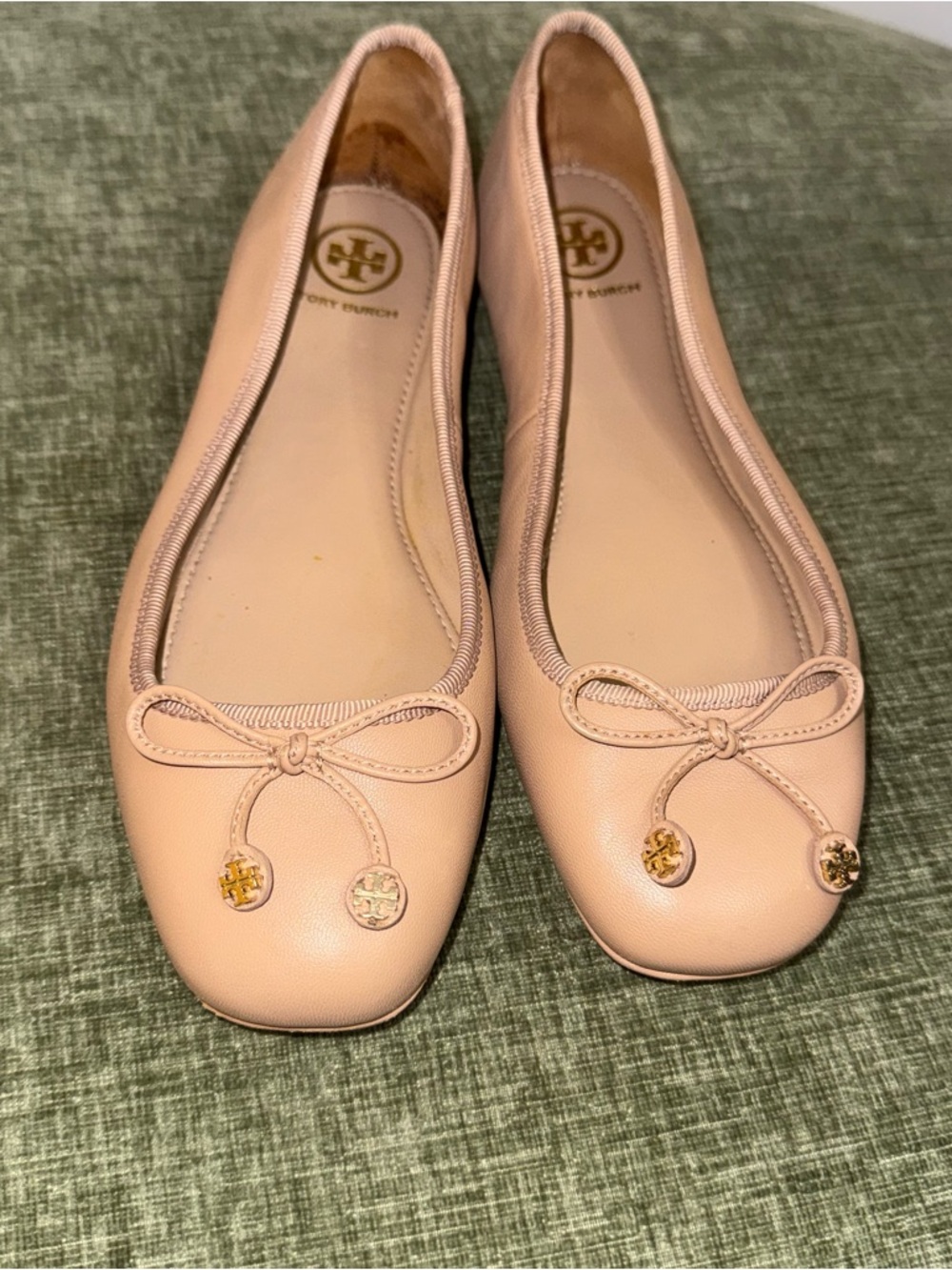 Tory Burch Leather Bow Beige Tan Flats 7.5 - Picture 5 of 6